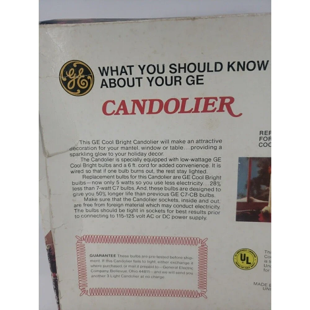 VTG GE Candolier Christmas Candle Sticks General Electric  3 Light Cool Bright